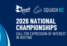 CALL FOR EXPRESSIONS OF INTEREST IN HOSTING THE 2026 JUNIOR AND SENIOR NATIONAL SQUASH CHAMPIONSHIPS IN BRITISH COLUMBIA!