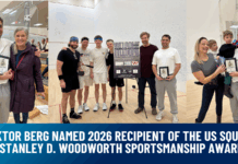 Viktor Berg Honored with 2026 US Squash Stanley D. Woodworth Sportsmanship Award